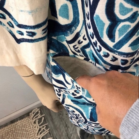 Chico’s Artisan Printed Linen Jacket blue, cream - Picture 7 of 16